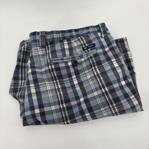Chaps Mens Plaid Flat Front Shorts Size 40 Blue Green Preppy Casual